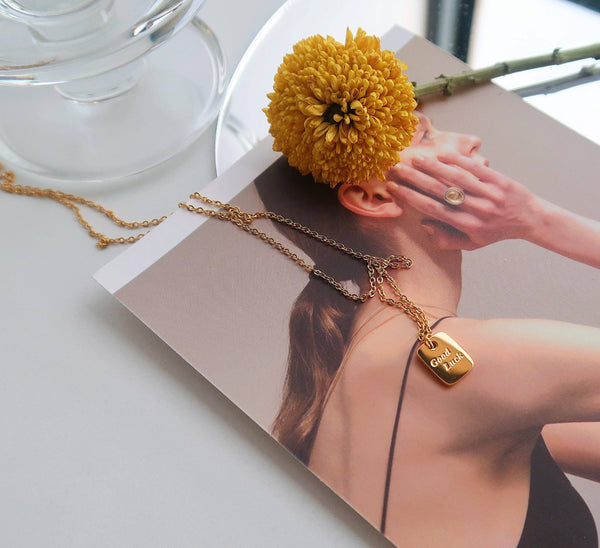 18K Gold Filled Tiny Square Good Luck necklace