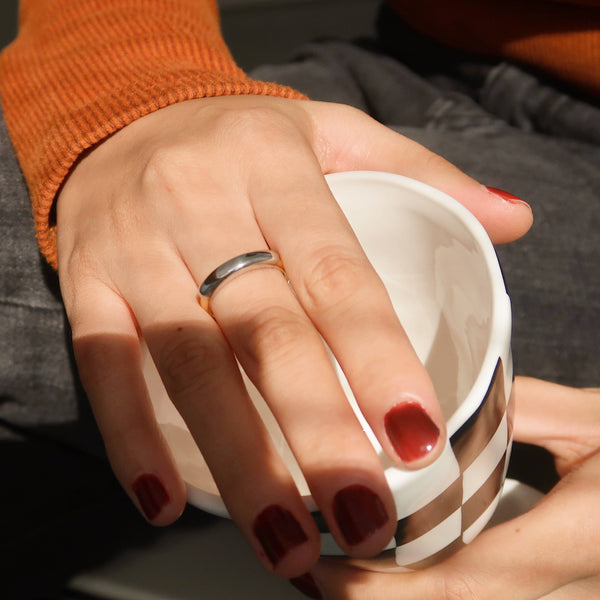 18K Gold Silver Band Ring; Double Color Chain Ring