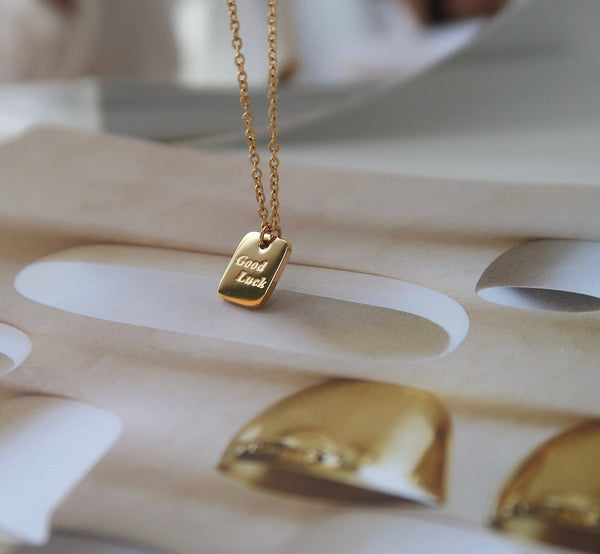 18K Gold Filled Tiny Square Good Luck necklace