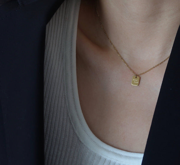 18K Gold Filled Tiny Square Good Luck necklace
