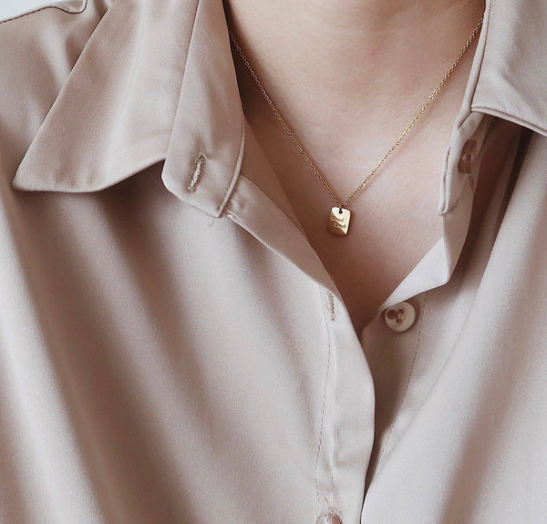 18K Gold Filled Tiny Square Good Luck necklace