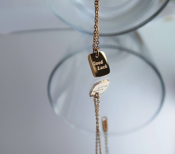 18K Gold Filled Tiny Square Good Luck necklace