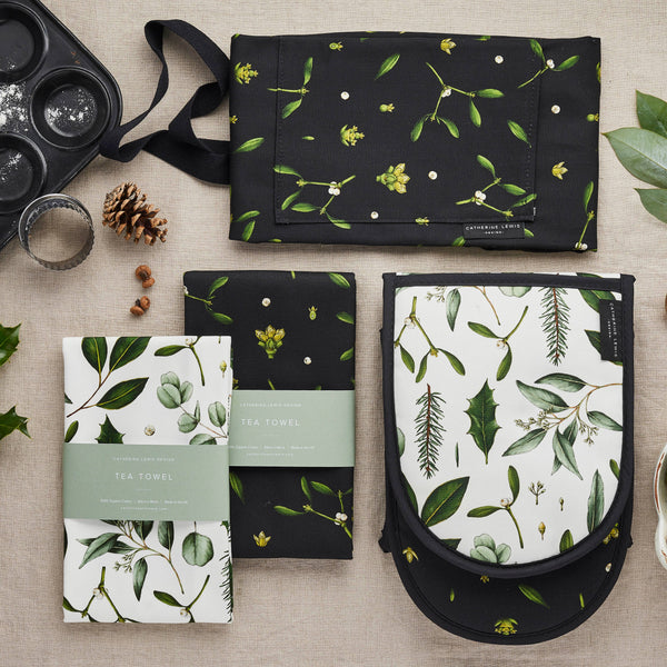 Mistletoe - Christmas Tea Towel - Black