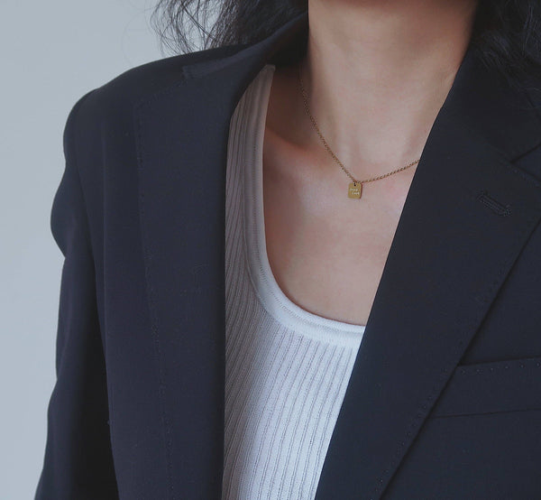 18K Gold Filled Tiny Square Good Luck necklace