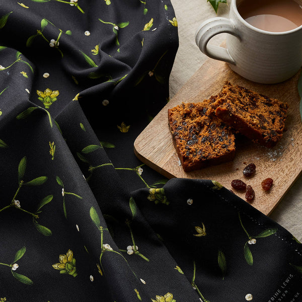 Mistletoe - Christmas Tea Towel - Black