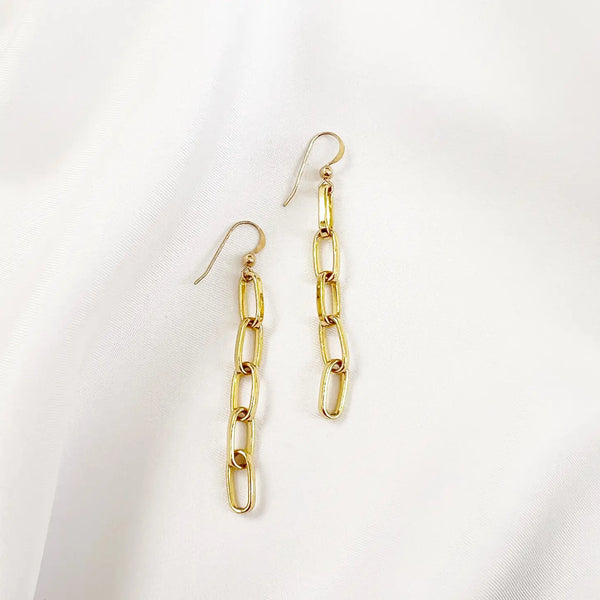 Boardwalk Paperclip Chain Link Earrings Gold Filled